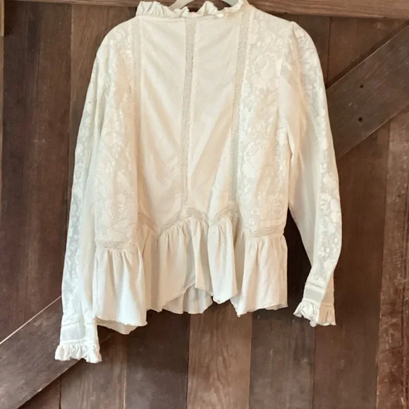 Anthropologie Cream Lace Ruffle Peplum Blouse - Picture 3 of 3